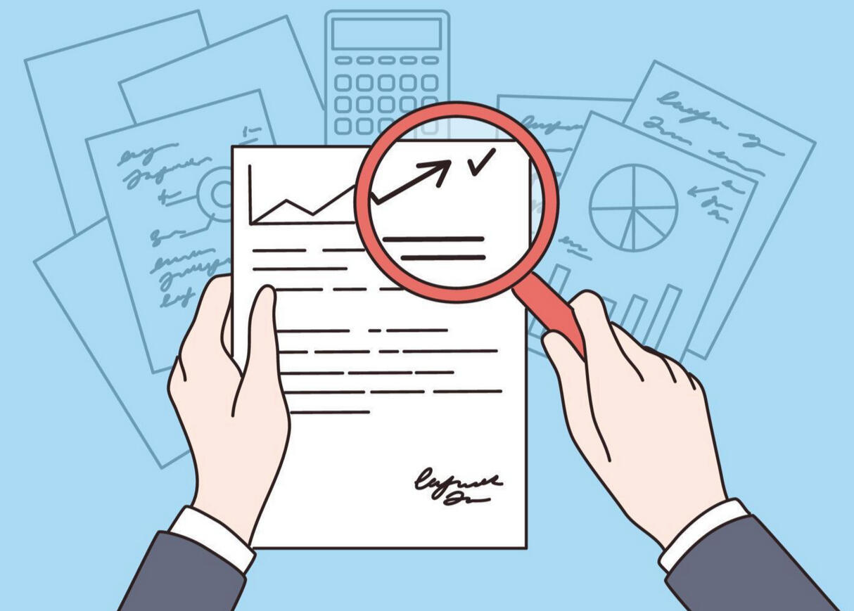Illustration showing magnifying glass over documents and graphs, symbolising Clarifi Strategy’s regulatory due-diligence services for venture capital firms and accelerators.